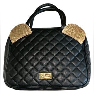 Betsey Johnson Black Quilted Bag with Gold Glitter Accents